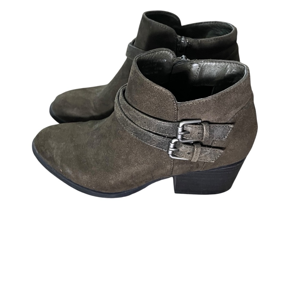 Sonoma Goods for Life Buckle Side Zip Ankle Boots Faux Suede Olive Brown 6